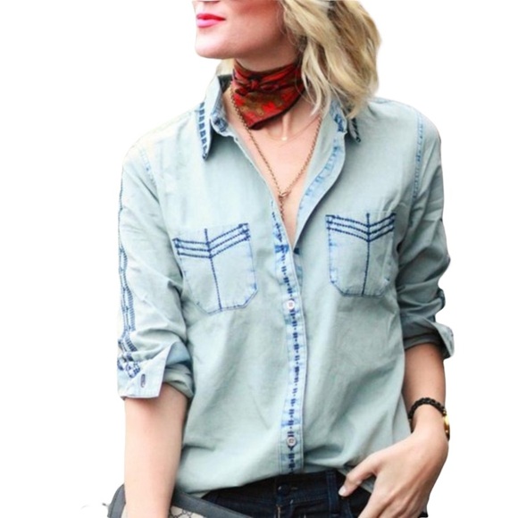 CAbi Tops - CABI Embroidered Chambray Button Down Women’s Top